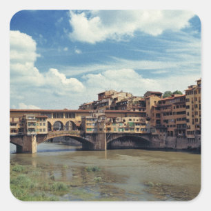 Europa, Italien, Florenz. Ponte Vecchio Quadratischer Aufkleber