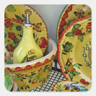 Europa, Italien, Sizilien, Taormina. Traditionell  Quadratischer Aufkleber