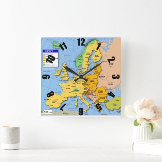 Europa-Kartenuhr Quadratische Wanduhr (Zuhause)
