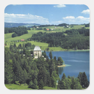 Europa, Österreich, Fuschl. Schloss Fuschl Quadratischer Aufkleber