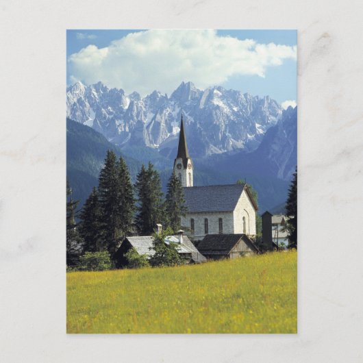 Europa, Österreich, Gosau. Der Turm der Kirche Postkarte (Vorderseite)