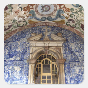 Europa, Portugal, Obidos. Farbige Architektur Quadratischer Aufkleber