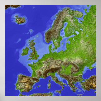 Europa, schattige Reliefkarte Poster