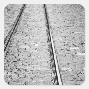 Europa, Schweiz, Bern. Gleise für Straßenbahnen, Quadratischer Aufkleber