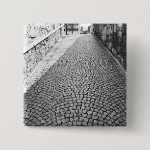 Europa, Schweiz, Zürich. Kopfsteinpflasterstraße, Button