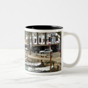 Europa, Spanien, Menorca. Fischen Zweifarbige Tasse