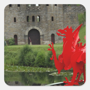 Europa, Wales, Cardiff. Cardiff Castle. walish Quadratischer Aufkleber