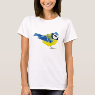 Europäer BlueTit Collagen-Vogel-Kunst-T - Shirt
