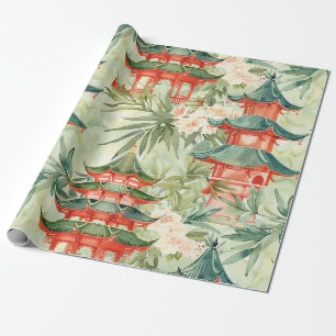 Europäische Chinoiserie-Pagodenwald-Wasserfarbe Geschenkpapier