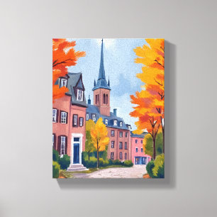 Europäische Dorfstraße Aquarell Reise Leinwanddruck