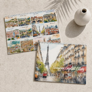 Europäische Hauptstädte 2027 Aquarell-Reisekunst Kalender