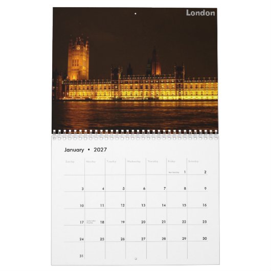 Europäische Hauptstädte Kalender (Jan 2027)