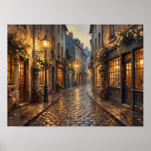 Europäische Kopfsteinpflaster-Straßenkunst Poster
