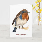 Europäische Robin sieht links Weihnachtskarte aus Karte (Gelbe Blume)