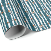 Europäische Robins auf Silberbeine im Schnee blau Geschenkpapier (Rolleneckpunkt)