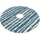 Europäische Robins auf Silberbeine im Schnee blau Polyester Weihnachtsbaumdecke (Schrägansicht)