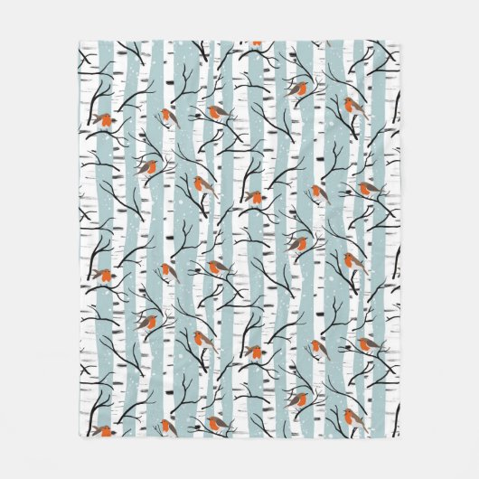 Europäische Robins auf Silberzange im Schnee blau Fleecedecke (Vorderseite)