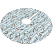 Europäische Robins auf Silberzange im Schnee blau Polyester Weihnachtsbaumdecke (Schrägansicht)