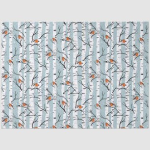 Europäische Robins auf Silberzange im Schnee blau Seidenpapier
