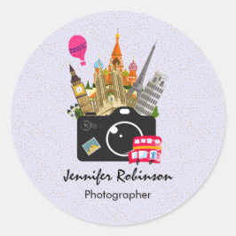 Europäische Sehenswürdigkeiten mit Kamera Runder Aufkleber