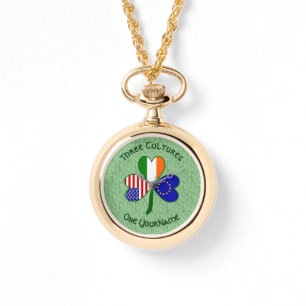 Europäische Union Irisch USA Kleeblatt Flagge Pers Armbanduhr