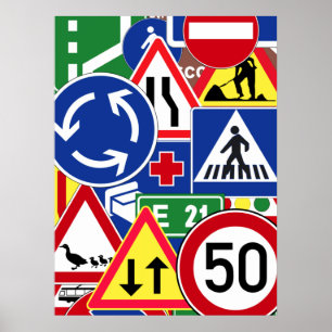 Europäische Verkehrszeichen-Collage Poster
