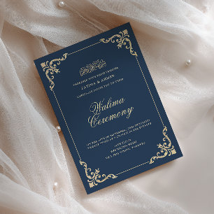 Europäischer Barockrahmen Navy Blau Walima Zeremon Einladung