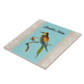 Europäischer Bienenfresser mit Name auf Aqua Fliese (Seite)