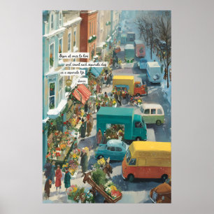 Europäischer Marktplakat-Blumenstraßenszene Poster
