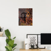 Europäischer Mufflon-Widder im Herbstwald-Wildlebe Poster (Heimbüro)