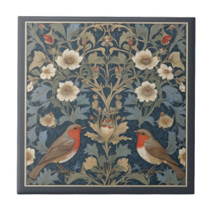 Europäischer Robin Bird Couple William Morris-Stil Fliese