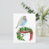 Europäischer Robin on Shovel, Wasserfarben-Vogel Postkarte (Stehend Vorderseite)