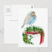 Europäischer Robin on Shovel, Wasserfarben-Vogel Postkarte (Vorne/Hinten)