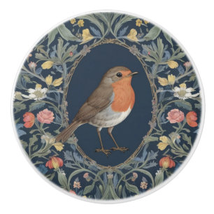 Europäischer Rotkehlchen-Vogel William Morris-Stil Keramikknauf