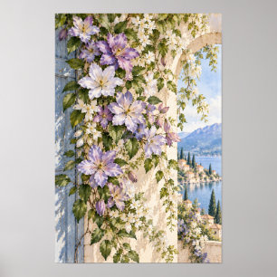 Europäischer Seeblick Purpur Clematis Garten Wandk Poster