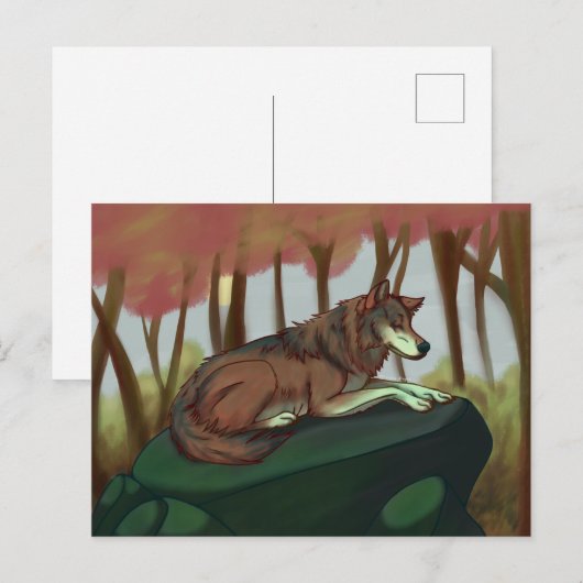 Europäischer Wolf Postkarte (Vorne/Hinten)