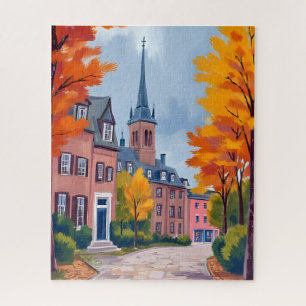 Europäisches Dorf Straße Aquarell Reise Puzzle