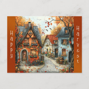 Europäisches Oranges Herbst Dorf Illustration Feiertagspostkarte