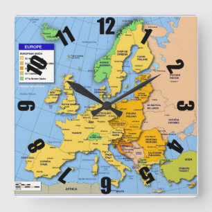 Europakarte Quadratische Wanduhr