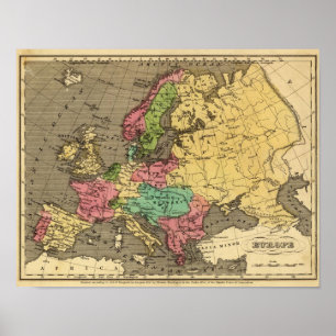 Europe Hand Coloed Atlas Map Poster