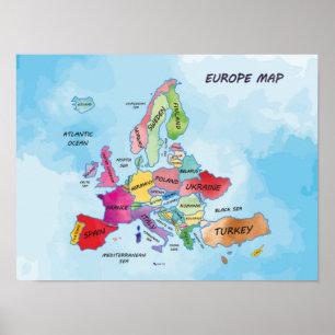 Europe Map Aquarellbilder Poster