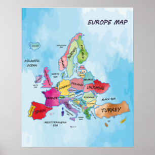 Europe Map Aquarellbilder Poster