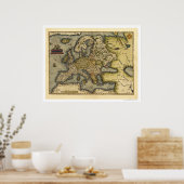 Europe Map by Ortelius 1570 Poster (Küche)