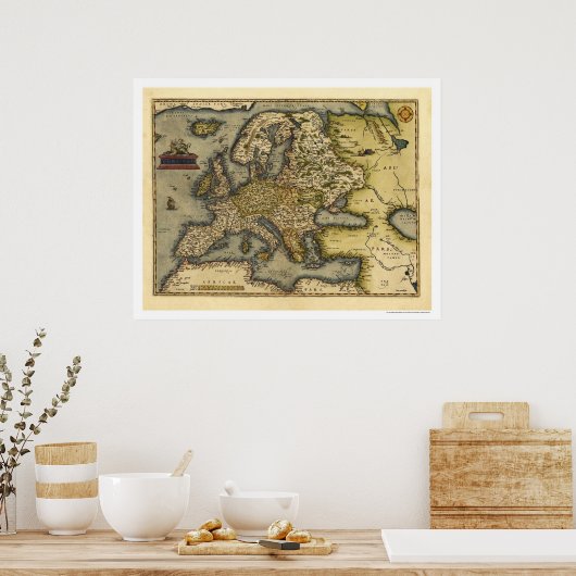 Europe Map by Ortelius 1570 Poster (Küche)