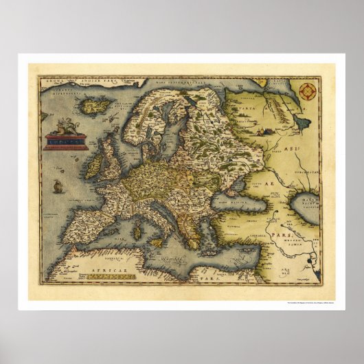 Europe Map by Ortelius 1570 Poster (Vorne)