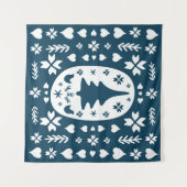 Europe Merry Christmas folk doodle art with firtre Wandteppich (Vorderseite (Horizontal))