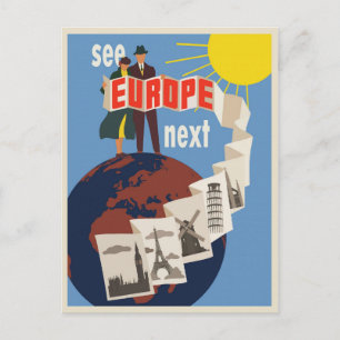 Europe Vacation Vintage Travel Poster Postkarte