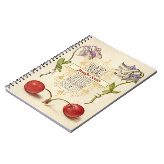 European Columbines and Sweet Cherry Notebook Notizblock (Linke Seite)