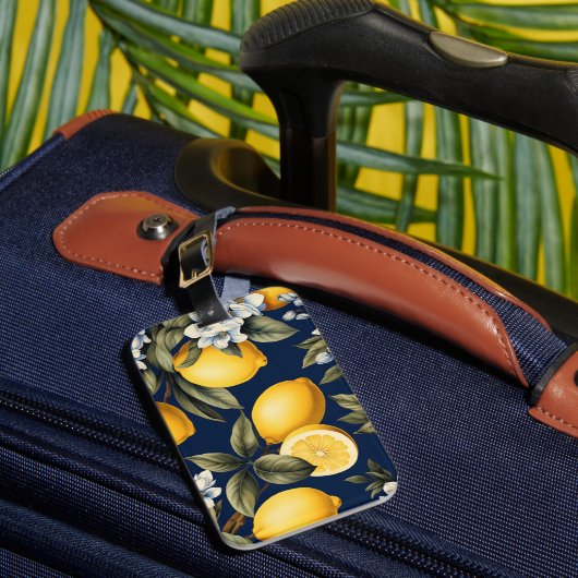 European Luggage Tag - Italian Lemons on Navy Gepäckanhänger (Vorderseite Insitu 1)