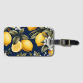 European Luggage Tag - Italian Lemons on Navy Gepäckanhänger (Vorderseite (Horizontal))